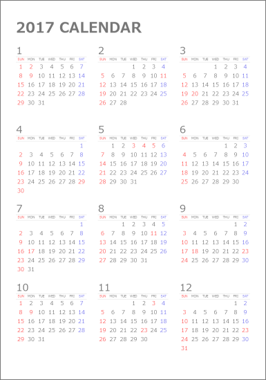 印刷用javascript年間カレンダー
